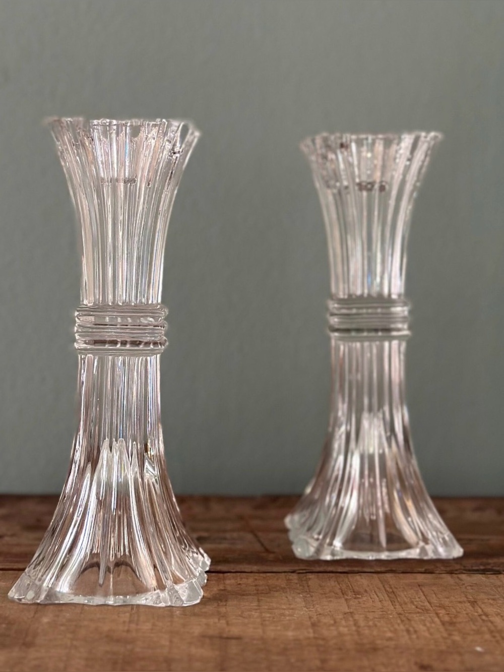 8” Pair Royal Gallery of Crystal Azure Candle Holder 24% Lead Crystal Vintage Ar